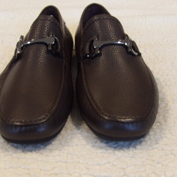NEW IN BOX FERRAGAMO CANCUN Brown Calf Pebbled Leather Men Loafers. Size 6.5 EEE main image 11